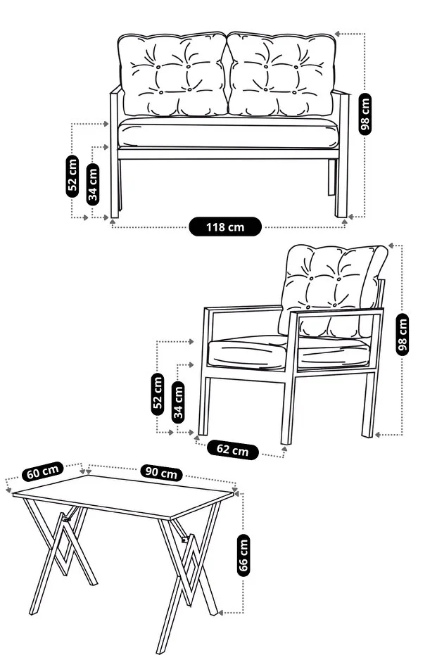 Miray 211 Masalı Krem Fermuarlı Bahçe Balkon Takımı, Salon, Teras- Berjer Düğmeli Metal Çay Seti